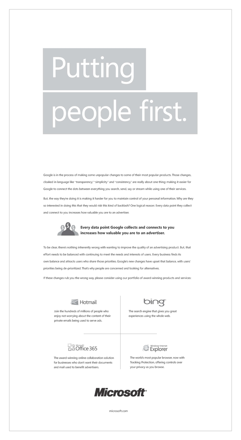 Illustration for article titled Microsoft Takes a Shot at Google Privacy Concerns in Its New Ad Campaign (Updated)